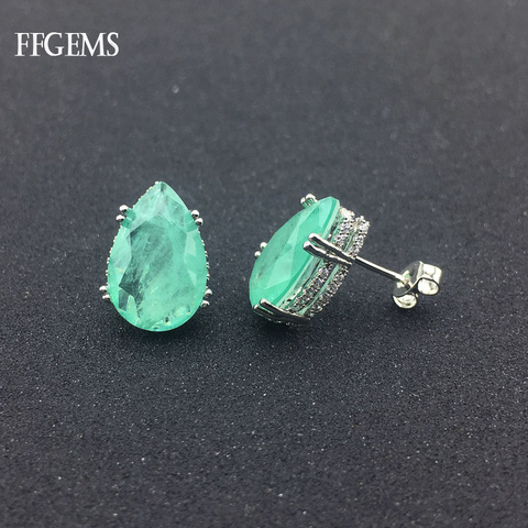 FFGems Esmeralda pendiente de piedras preciosas sintéticas Pear10 * 15mm joyería fina para mujer de fiesta de boda con caja de regalo ► Foto 1/6