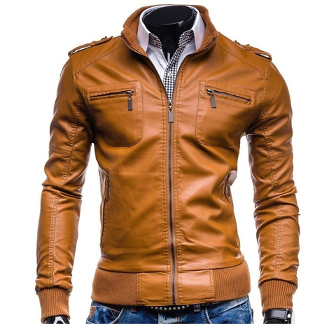 ZOGAA-chaqueta de cuero genuino para hombre, chaqueta de ropa de moto ajustada con cuello levantado, abrigo grueso para Otoño e Invierno ► Foto 1/6