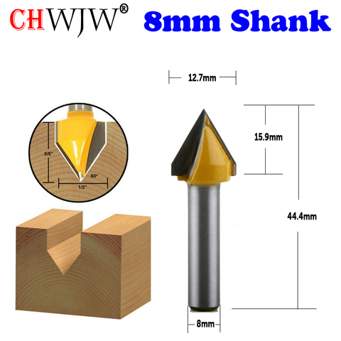 CHWJW-broca enrutadora de ranura en V, vástago de 8mm, 60 °, 1/2 