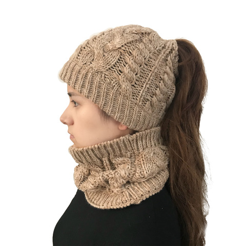 Conjunto de bufanda y gorro de invierno para hombre y mujer, gorra gruesa de punto cálido, conjunto de bufandas, regalos, 2 piezas ► Foto 1/6