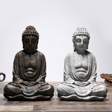 Estatua de Buda sentado Vintage, escultura de estatuilla de Buda Thai, gesto Zen, decoración para el hogar, oficina y jardín al aire libre, artesanía de ornamento ► Foto 1/6