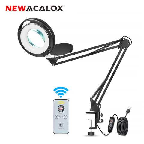 NEWACALOX 5X lupa Control remoto inalámbrico LED lámpara ajustable 3 luces de Color para la lectura Hobby artesanal bricolaje soldadura ► Foto 1/6