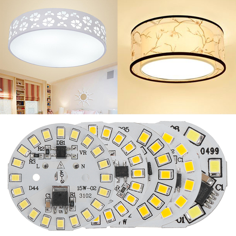 Chip de luz LED de controlador IC inteligente, reflector de placa SMD de 2835, lámpara de placa AC220V redonda de 3/5/6/7/9/12/15 vatios, blanco cálido/blanco, 1 ud. ► Foto 1/6