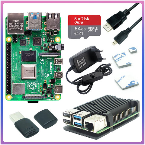Originele Raspberry Pi Modelo B 2GB 4GB 8GB + Kit de funda de aluminio + 3A interruptor de alimentación + compatible con HDMI + opción 64 tarjeta SD de 32GB ► Foto 1/6