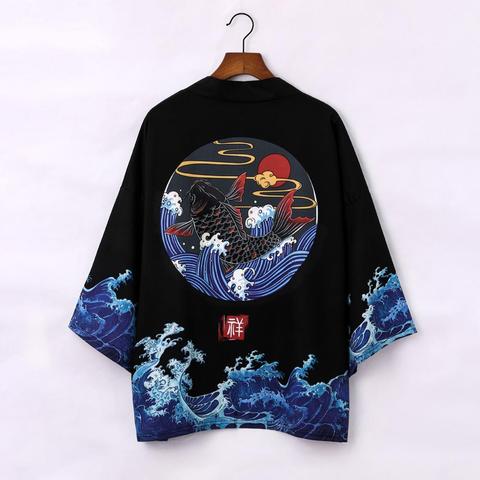 Kimono japonés Cárdigan para hombre, novedad de verano, Haori Samurai Kimonos Karate, ropa de calle, camisa Kimono japonés para hombre Haori Yukata ► Foto 1/5