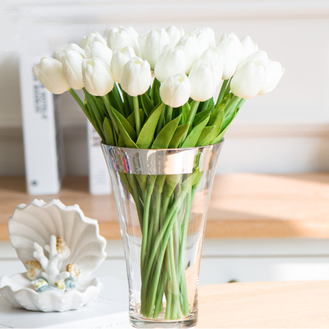 10/30 Uds flores artificiales tulipanes Real toque flores decoración de la boda de novia ramos de tulipanes de poliuretano para fiesta en casa decoración de jarrón ► Foto 1/6
