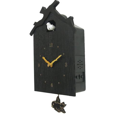 Reloj de madera negro para sala de estar, reloj de pared oscilante con alarma de pájaro, moderno, para niños, unicornio, para el día de casa ► Foto 1/5
