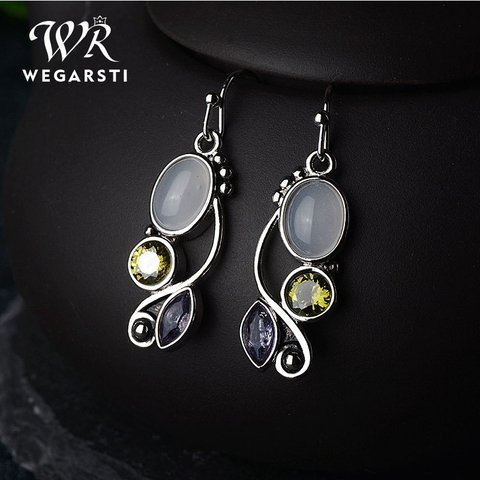 WEGARSTI-pendientes Vintage de gota de piedra lunar de 100% Plata de Ley 925 auténtica para mujer, Plata de ley, joyería fina, regalo ► Foto 1/6