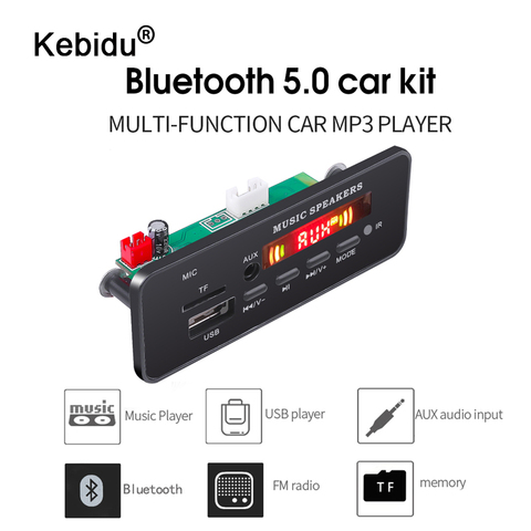 Reproductor MP3 con Bluetooth V5.0 para coche, dispositivo de grabación con USB, manos libres, Módulo de placa decodificadora de MP3 integrado de 5-12V, mando a distancia, Radio FM Aux ► Foto 1/6