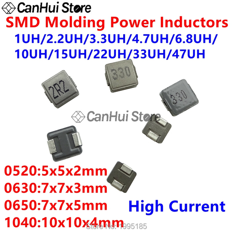 10pc SMD de Inductores de potencia 0520, 0630, 0650, 1040 1UH 2.2UH 3.3UH 4.7UH 6.8UH 10UH 15UH 22UH 33UH 47UH 68UH 100UH 1R0 6R8 101 ► Foto 1/6