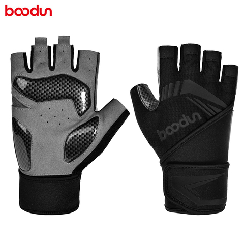 Boodun-guantes de levantamiento de pesas para hombre, guantes de medio dedo para gimnasio, Fitness, con envoltura de muñeca, soporte para Crossfit, entrenamiento deportivo, guantes de entrenamiento ► Foto 1/6