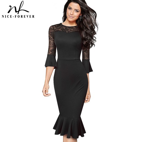 Nice-forever-Vestidos Elegantes de encaje de retales para mujer, vestido de fiesta de cóctel ajustado Vintage de sirena B593 ► Foto 1/6