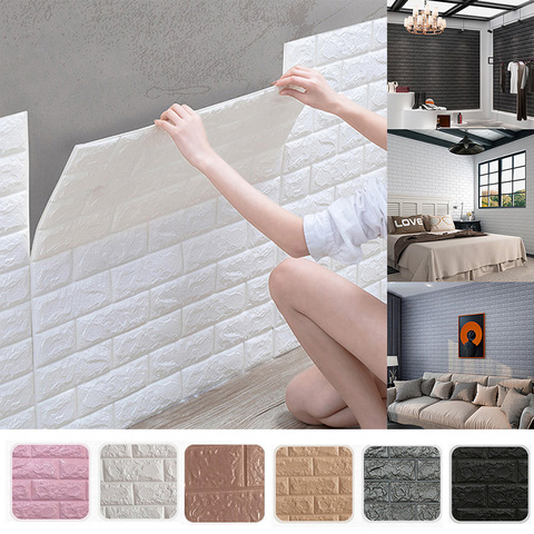 Pegatinas de pared 3D de imitación de ladrillo para decoración, sala de autoadhesivo papel tapiz impermeable para estar, cocina, TV, decoración de fondo ► Foto 1/6