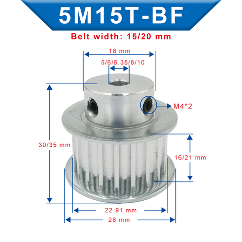 Polea de aluminio de 5M-15T, diámetro interno de 5/6/6, 35/8/10mm, ranura para rueda, ancho de 16/21mm, apto para correa de 15/20mm y 5M sincrónico ► Foto 1/6