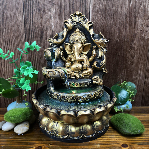 Hecho a mano hindú Ganesha estatua, fuente de agua interior Led Holiday casa decoración suerte Feng Shui decoración humidificador de aire ► Foto 1/6