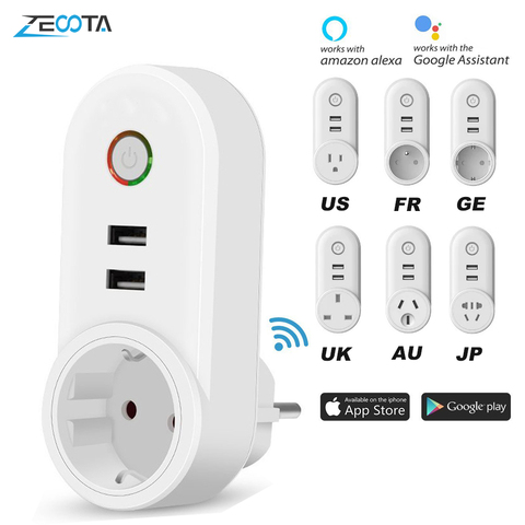 Alimentación WiFi inteligente eléctrico con enchufe de salida de la UE nos es Reino Unido GE JP Socket USB tiempo Control remoto por Smartlife Tuya App Alexa de Google ► Foto 1/6