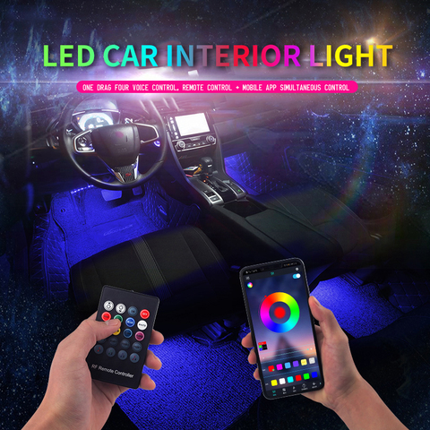 Led COCHE pie luz ambiental con USB encendedor de cigarrillos de fondo de música Control App RGB Auto decorativa Interior luces de la atmósfera ► Foto 1/6