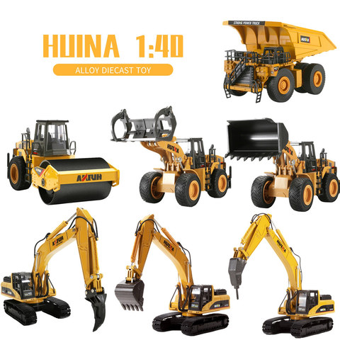 HUINA-excavadora de aleación fundida 1:40, modelo de construcción de ingeniería, camioneta de Metal, regalo de cumpleaños para niños, coches, juguetes de Navidad ► Foto 1/6