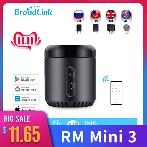 Controlador Broadlink Original RM Mini 3 + WiFi + IR Aplicación de hogar inteligente Control remoto para Alexa Google IFTTT con Reino Unido es nosotros adaptador de la UE de SP3 macho ► Foto 1/6