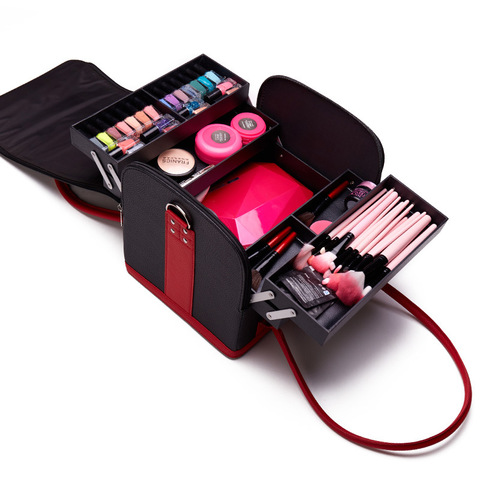 Bolso de cosméticos para mujer, organizador de cosméticos, caja de belleza grande multicapa, bonito maletín portátil de hombro ► Foto 1/6