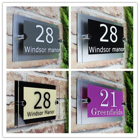 Placa personalizada moderna para el hogar, placa con número de puerta, nombre de calle, efecto de cristal, placa de puerta acrílica, número 200x140mm, 300x140mm ► Foto 1/5