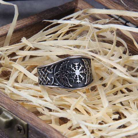 Anillos con estilo de Vegvisir vikingo de acero inoxidable para hombre, tótem nórdico de vikingos, anillos de joyería para hombre ► Foto 1/6