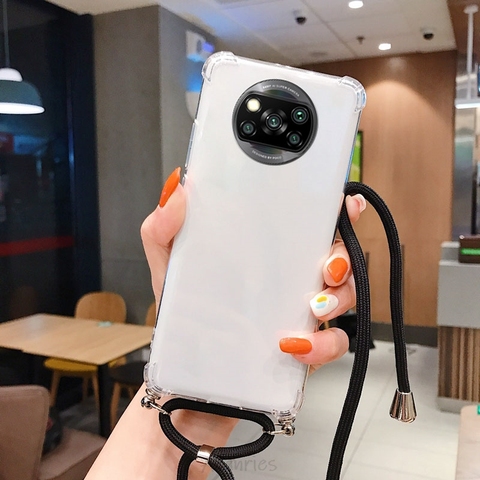 Claro transparente Correa teléfono caso para Xiaomi Poco x3 nfc Poco x 3 a prueba de golpes a prueba de silicona funda trasera suave Tpu ► Foto 1/6