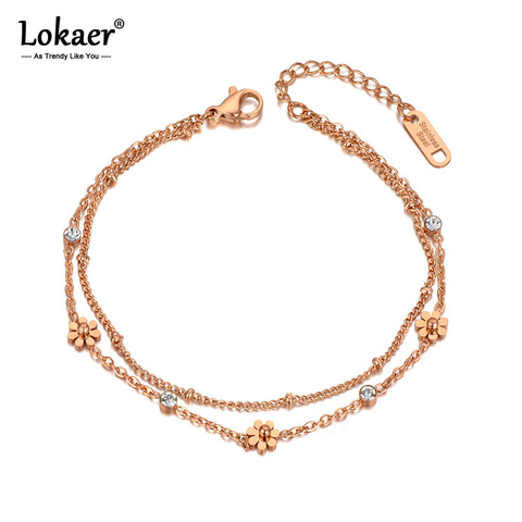 Lokaer-pulsera de acero inoxidable con margaritas pequeñas para mujer, brazalete con abalorios de doble capa de circonia cúbica, joyería de playa, B20079 ► Foto 1/5