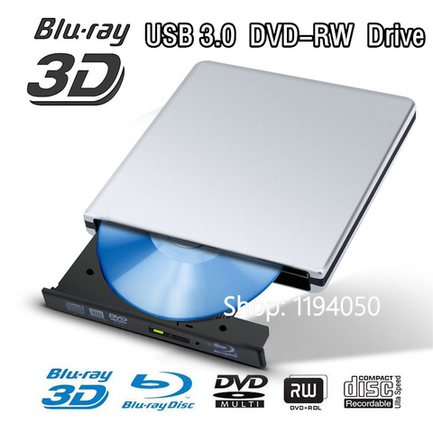 Blu-ray-Unidad de Blu-ray de aluminio, Ultra delgada, externa, USB 3,0, quemador de Blu-ray BD-RE CD/DVD, RW, puede reproducir disco 3D 4K Blu-ray para ordenador portátil ► Foto 1/6