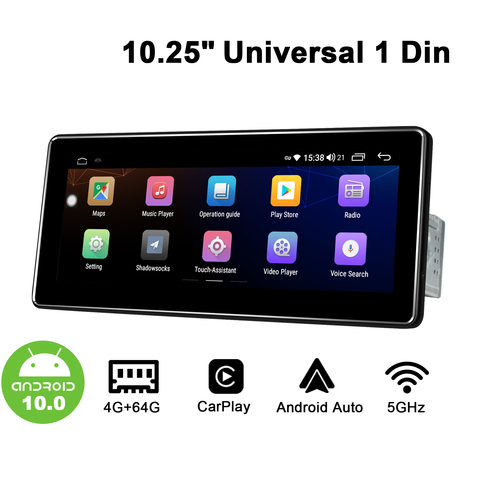 Disfrutando 1 din coche universal radio 10,25 pulgadas Octa Core 4GB + 64GB 1280*480 con Carplay y 4G IPS HD estéreo GPS video autoradio jugador ► Foto 1/6