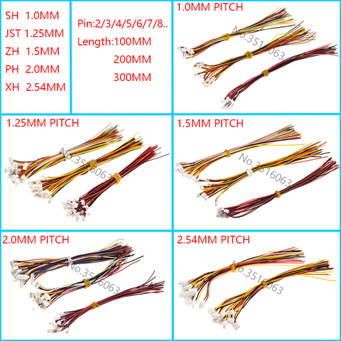 10 Uds 1,0, 1,25, 1,5, 2,0, 2,54, SH/JST/ZH/PH/XH 1,0 MM 1,25 MM 1,5 MM 2,0 MM 2,54 MM conector de enchufe hembra con cable/2/3/4/5/6/7/8/P Pin ► Foto 1/6