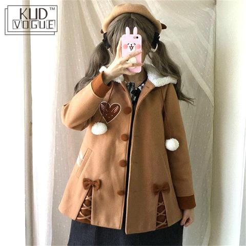Sudadera con capucha de felpa Kawaii Harajuku para mujer, abrigo de lana bordado de rábano japonés, suave, con lazo, chaqueta suelta ► Foto 1/6