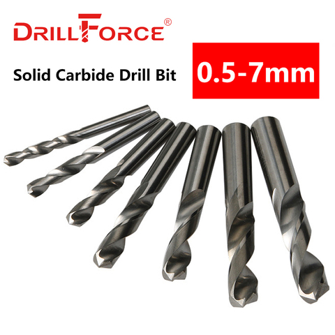 Drillforce-Juego de brocas de carburo sólido, sin recubrimiento (brillante), vástago redondo, flauta espiral, broca de taladro para Metal, 0,5mm-7mm ► Foto 1/6