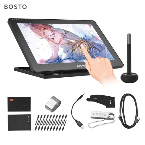 BOSTO 16HD 15,6 pulgadas, gráficos IPS, dibujo, Monitor de pantalla de tabletas digitales, nivel de presión 8192 con bolígrafo Stylus recargable ► Foto 1/6