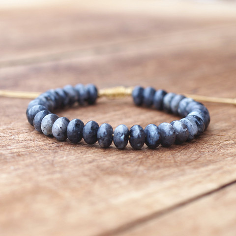 Pulsera con abalorio de labradorita Natural para hombre y mujer, brazalete de Amistad de Yoga trenzado, hecho a mano, 4x8mm ► Foto 1/6