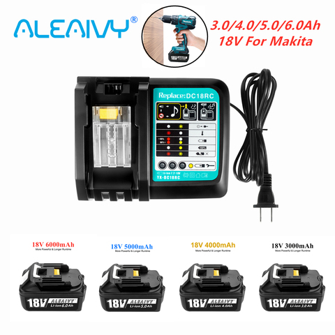 Batería recargable de iones de litio con cargador BL1860, 18 V, 6000mAh, para Makita, 18 v, BL1840, BL1850, BL1830, BL1860B, LXT 400 ► Foto 1/6