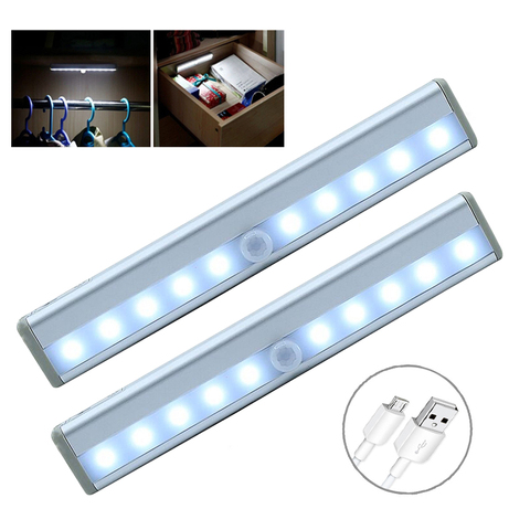 Rechargeable10 LED PIR luz LED con Sensor de Movimiento Armario armario lámpara de cama de la pared de la lámpara LED de luz de la noche de las escaleras lámpara de cocina ► Foto 1/6