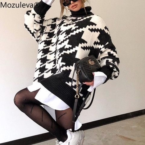 2022 Otoño e Invierno chaqueta geometría mil aves de ocio túnica Retro suéter de punto de ordenador suéter de invierno de las mujeres ► Foto 1/5