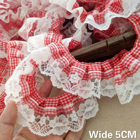 5CM de ancho Nuevo rojo Plaid blanco encaje plisado 3d bordado de flores de cinta de ajuste DIY accesorios para cabello y ropa de casa de costura ► Foto 1/5