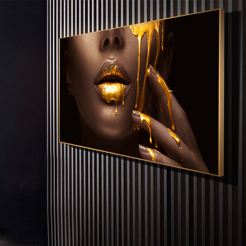 1 piezas pared grande imágenes artísticas para la sala de las mujeres con oro líquido casa decoración carteles lienzos impresiones HD pinturas ► Foto 1/6
