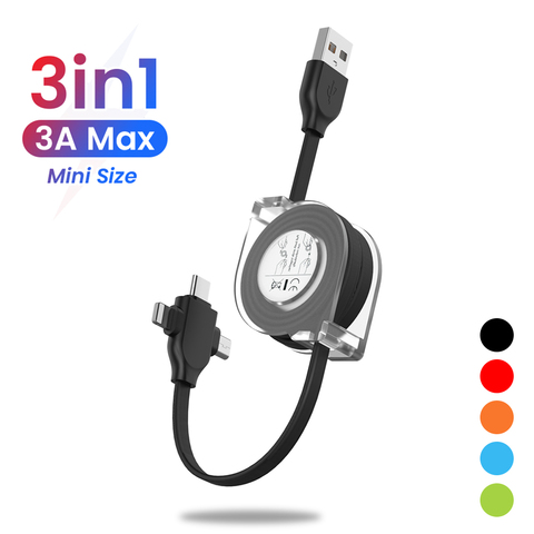 2M USB 3 en 1 Cable de carga para iPhone 12 11 X XS XR Micro USB tipo C Cable retráctil Mini portátil Powerbak de Cable de carga de 1M ► Foto 1/6