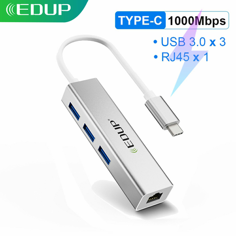 EDUP HUB tipo C con adaptador USB 3,0 a RJ45 Thunderbolt 3 Dock para PC, portátil, ordenador, accesorios Ethernet, divisor USBC 3,1 ► Foto 1/6