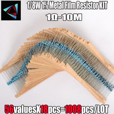 Resistencias de película de Metal, 1008 Uds., 56 valores, 1-10M ohm 1/8W 1%, 0.125W, juego de componentes electrónicos, resistencia, valor que necesita ► Foto 1/1