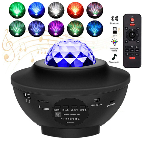 Lámpara de noche estrellada para niños, proyector LED de estrella, galaxia, luz nocturna, ola oceánica con música, control remoto por bluetooth, regalo ► Foto 1/6