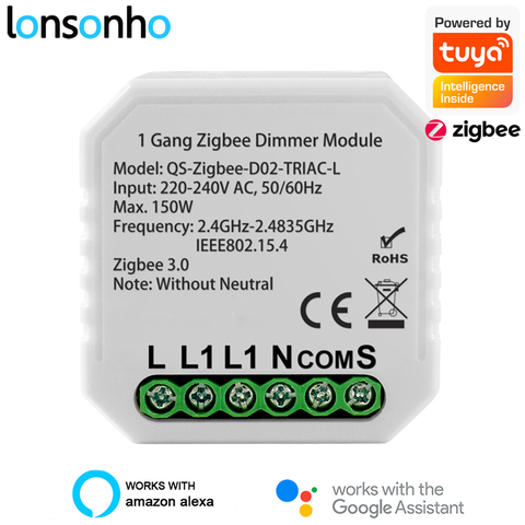 Lonsonho atenuador Zigbee 220V Neutral Triac Tuya inteligente luz Led modulo de interruptor de atenuador apoyo Zigbee2MQTT casa asistente 2 ► Foto 1/6