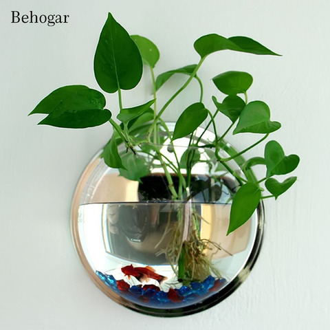 Behogar-cuenco acrílico de 23cm/29,5 cm de diámetro para peces, soporte de pared colgante para acuario, suministros acuáticos para mascotas, productos para pecera, florero de plantas ► Foto 1/6