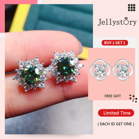 Jellystory-pendientes de plata de ley 925 con forma redonda de Esmeralda, pendientes de tuerca con gema, para fiesta de compromiso y boda ► Foto 1/5