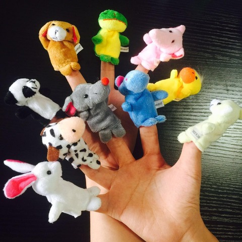 1 Juego de marionetas de dedo de animales de dibujos animados familia feliz muñecas de atrezzo de terciopelo suave Juguetes Decoración de fiesta de cumpleaños regalo para niños (patrón aleatorio) ► Foto 1/6