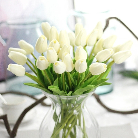 Flores tulipanes artificiales de tacto Real, 31 Uds., flores falsas de Tulipe, flores decorativas para boda, Navidad, hogar, decoración de jardín ► Foto 1/6