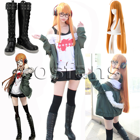 Disfraz de Sakura Futaba para Persona 5, traje de Cosplay de Anime, Futaba Sakura, chaqueta, camiseta, pantalones cortos, cinturón, medias y gafas ► Foto 1/6